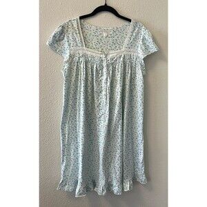 EILEEN WEST Nightgown Size Medium Cotton Cap Sleeve Short Floral Buttons Cottage
